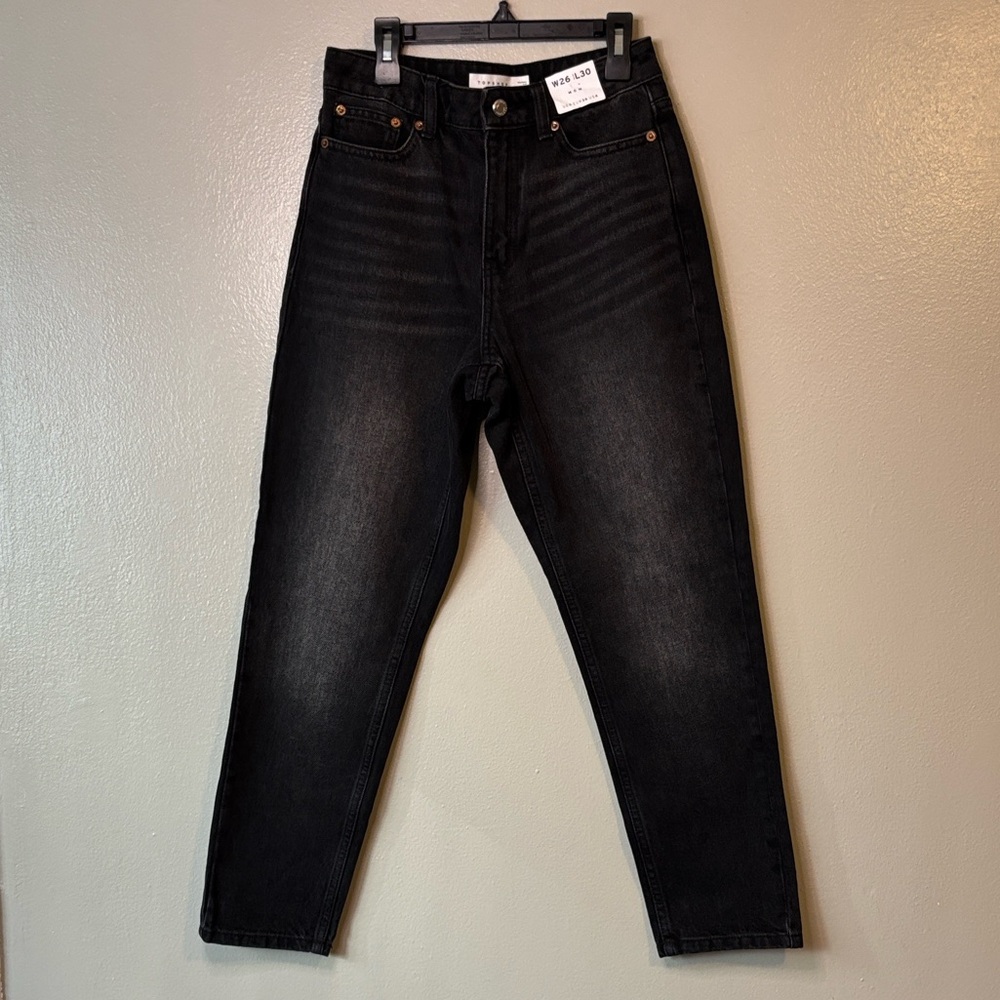 Topshop Women’s Jeans “MOM” High Waited with a washed black finish Size 4
